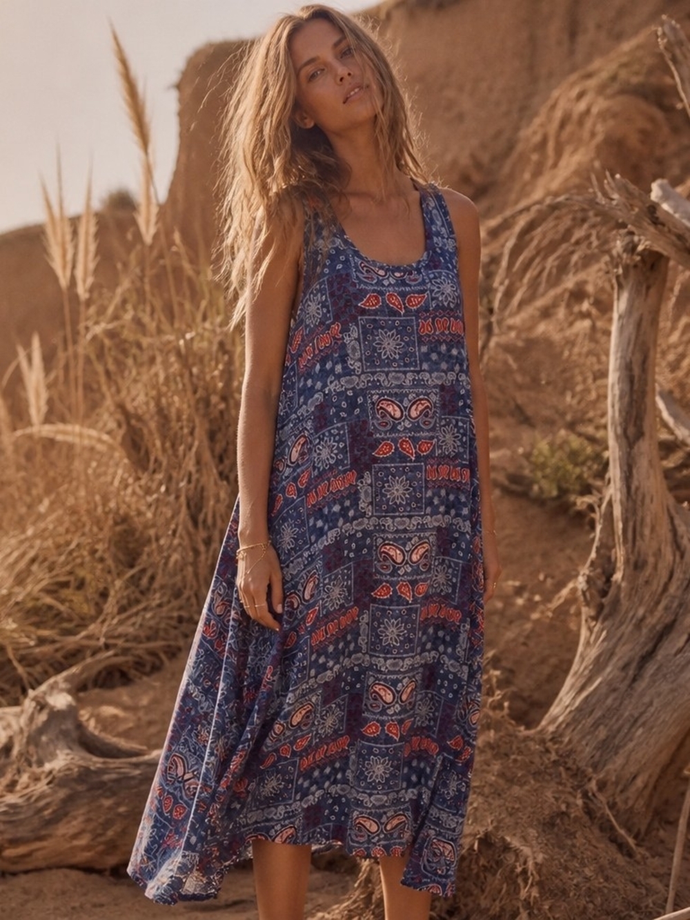 Sweet Treasure  Navy & Red Patterned Sleeveless Maxi Dress